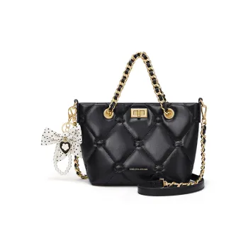 CNOLES Synthetic Leather Tote Bag, Shopping Bag, Handbag Small Size Women's Hepburn Black