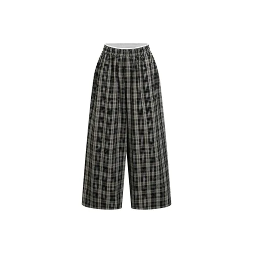 Ariseism Casual Pants Women's Black Yellow Plaid