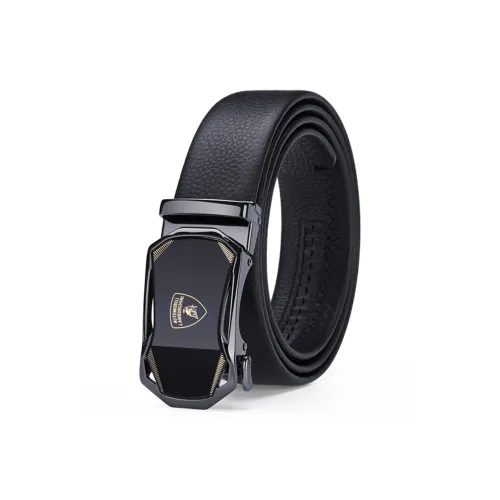 Automobili Lamborghini Cow Leather Belt, Fashion Casual Luxury, Belt Men's Gunmetal Width 3.5cm Gift Box Set