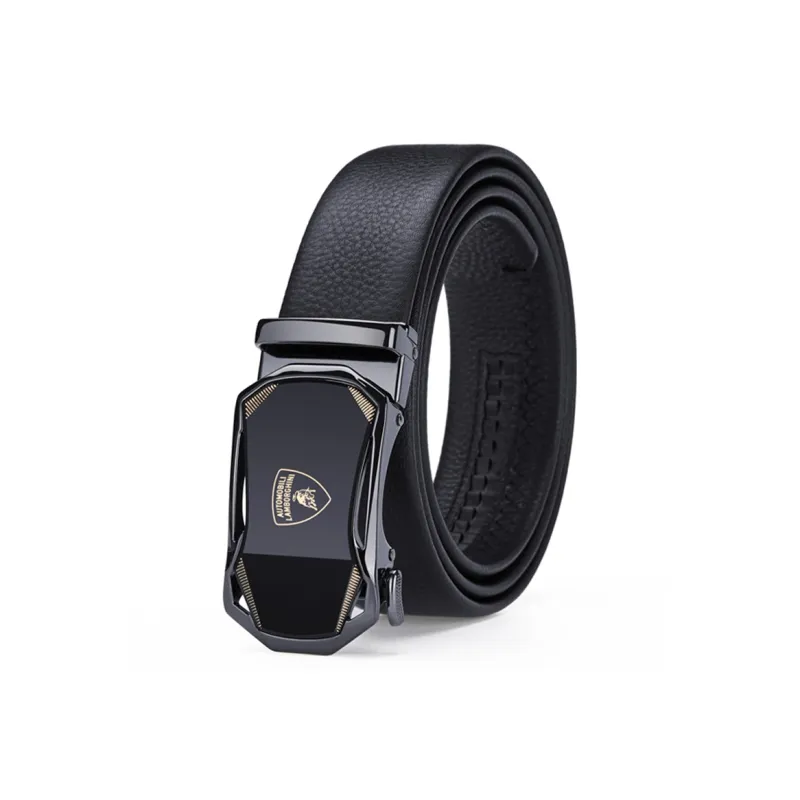 Automobili Lamborghini Cow Leather Belt, Luxury, Belt Men's Gunmetal Width 3.5cm-0