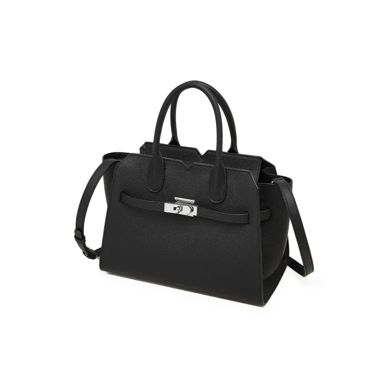 PIERRE CARDIN Cow Leather Shoulder Bag, Handbag Tubas Women's Black/Elephant Grey/Beige-4