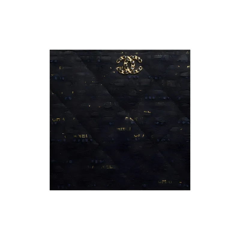 CHANEL 19Bag Twill Soft Woolen Pouch Clutch Women's Black & Marine Blue & Gold-4