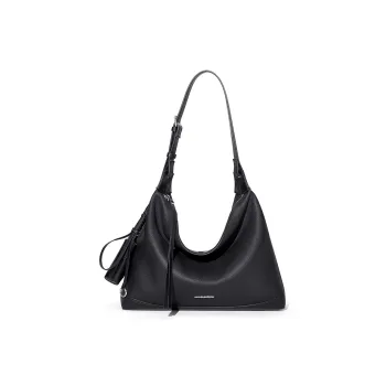 CNOLES Top Grain Cow Leather Hobo Bag Shoulder Bag Women's Black/Yellow Brown