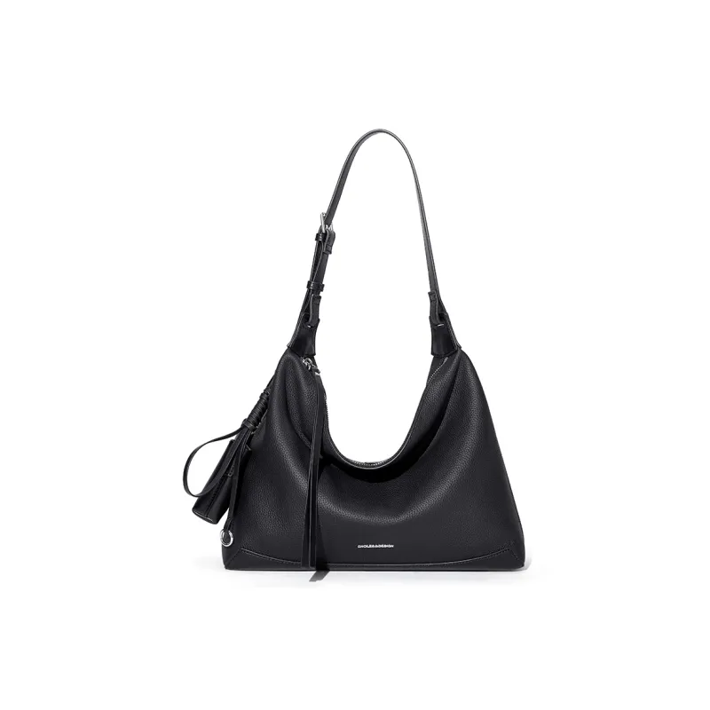 CNOLES Top Grain Cow Leather Hobo Bag Shoulder Bag Women's Black/Yellow Brown-0