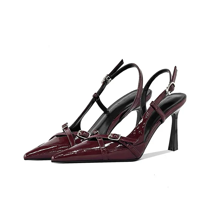 Lan Miao Slim Heel High Heels 8CM Women's Burgundy-3