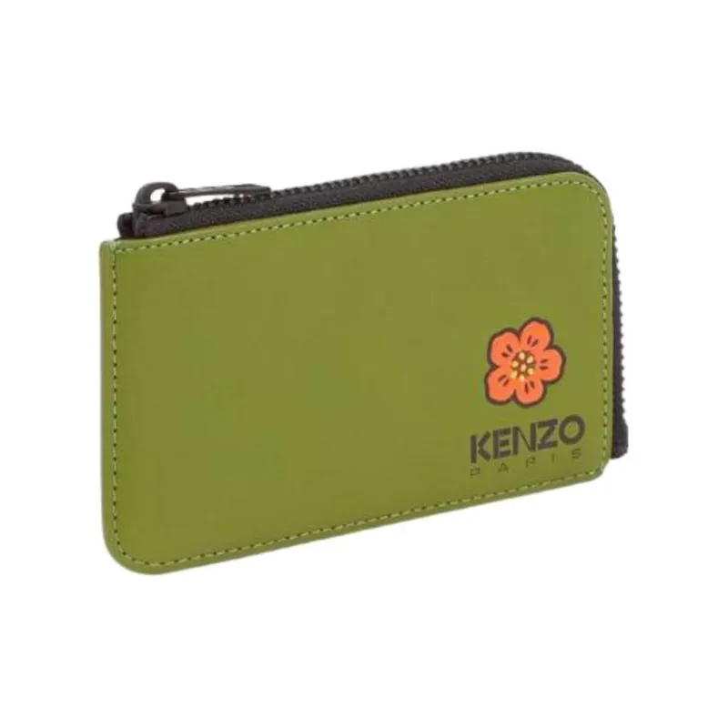 KENZO Leather Wallets Card Holders Women's Green-1