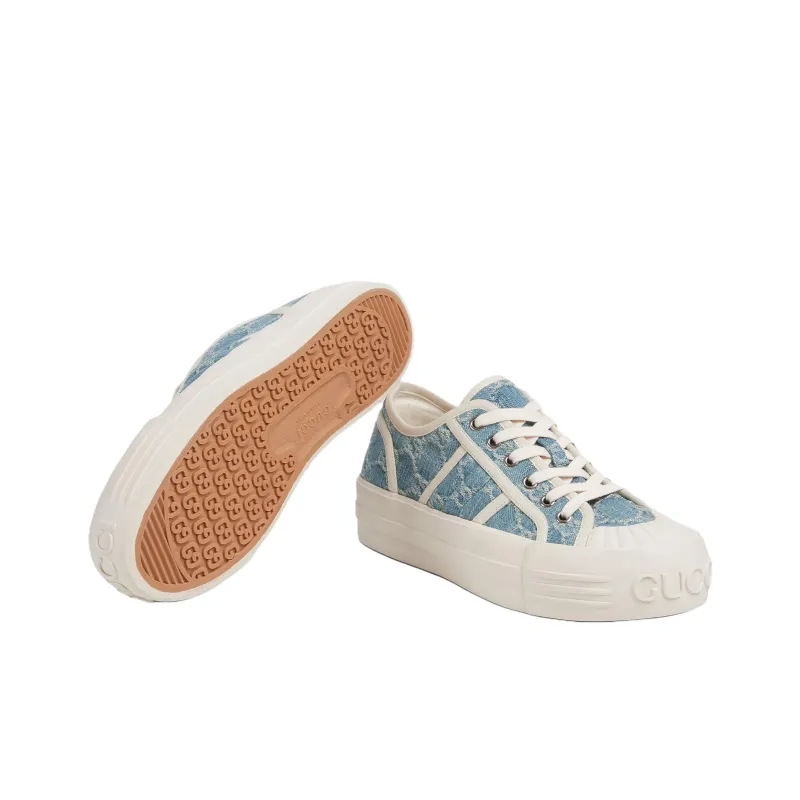 GUCCI Low Top Canvas Shoes Women's Light Blue-5
