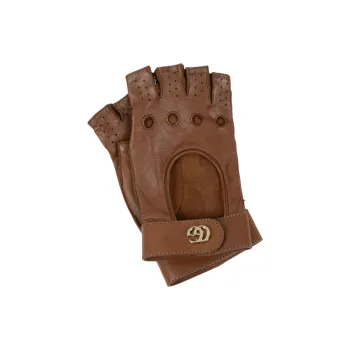 GUCCI Sheepskin Metal Gloves Women's Brown