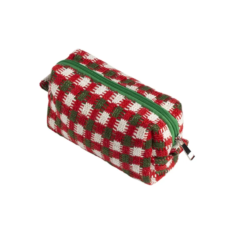 Gentle Welcome Color Block Portable Knitted Fabric Polyester Storage Bag Toiletry Bag Handbag Travel Makeup Bags-0