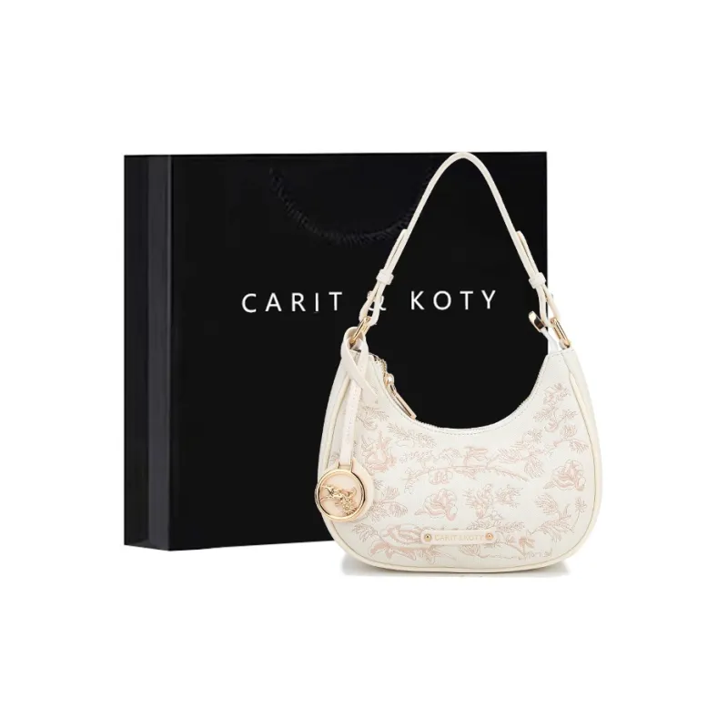 Carit&Koty Polyurethane Synthetic Leather Shoulder Bag Medium Size Women's Ecru Brown-7
