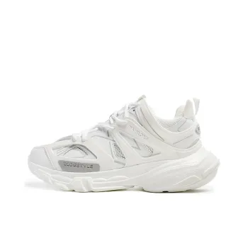PAIBLOKS Shock Absorbers Slip Resistant Breathable Low Top Chunky Sneakers Unisex White