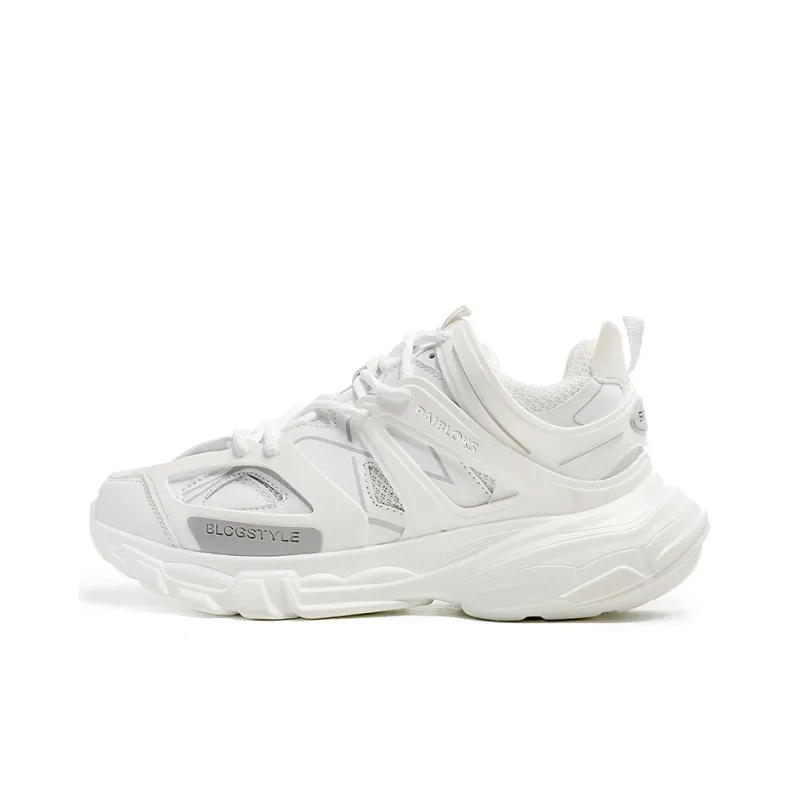 PAIBLOKS Shock Absorbers Slip Resistant Breathable Low Top Chunky Sneakers Unisex White-0