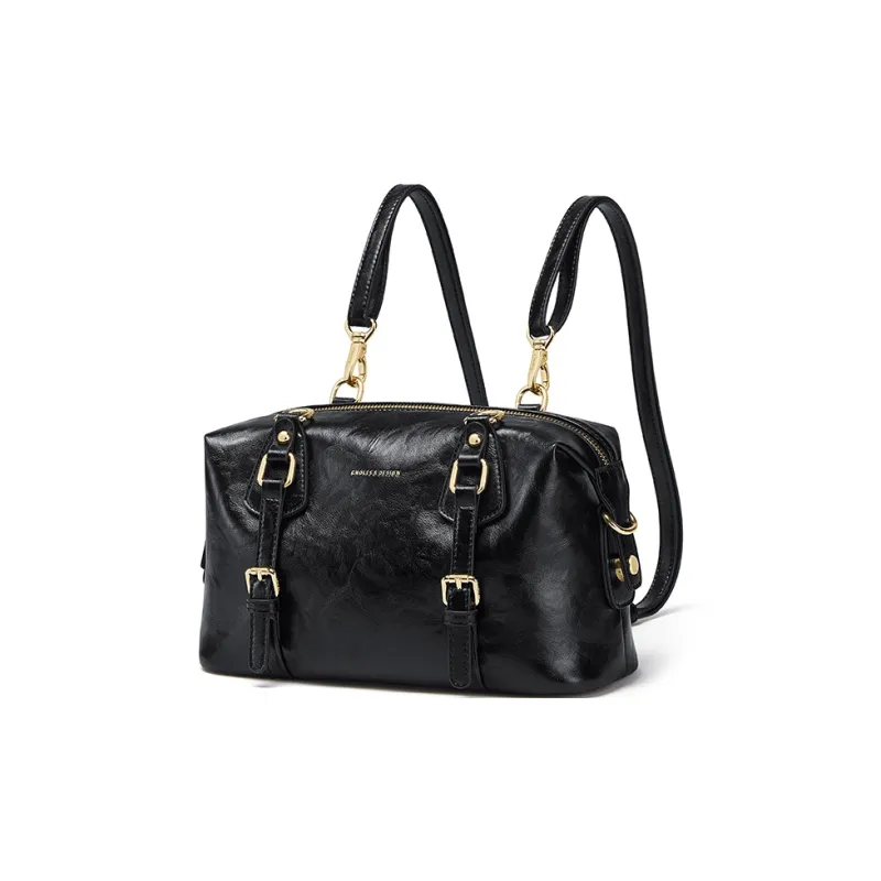 CNOLES Microfiber Synthetic Leather Backpack, Crossbody Bag, Shoulder Bag Women's Black-1