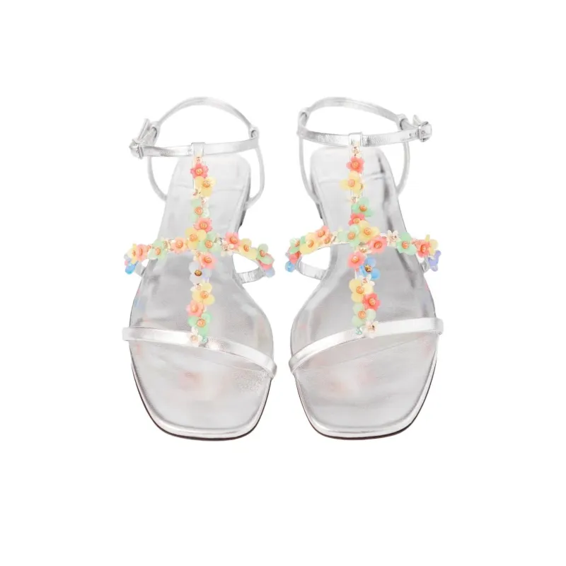 Jimmy Choo Gwyn Daisy Roman Sandals Women's Silver-4