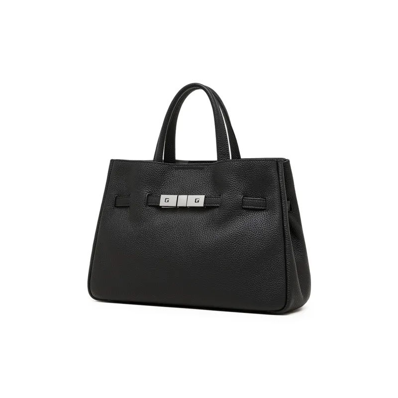 PIERRE CARDIN Cow Leather Shoulder Bag, Handbag Tubas Women's Black/Beige/Elephant Gray-1