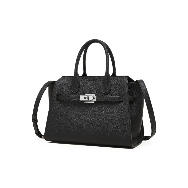 PIERRE CARDIN Cow Leather Shoulder Bag, Handbag Tubas Women's Black/Elephant Grey/Beige-6