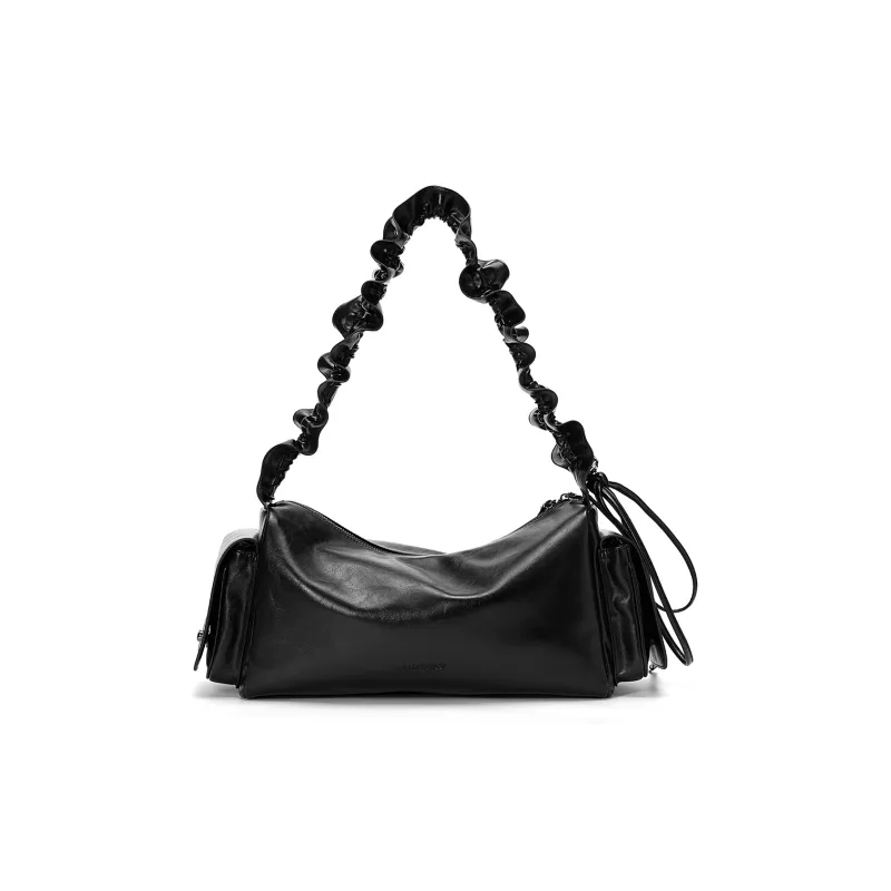 JELLYTOYBOY High Texture Cow Leather Cloud Cluster Bucket Bag Underarm Crossbody Bag, Shoulder Bag Tubas Women's Black-4