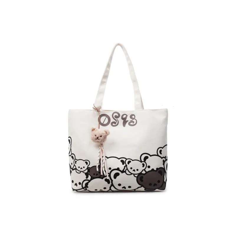 Kewuku Canvas Shoulder Bag Regular Unisex White-0