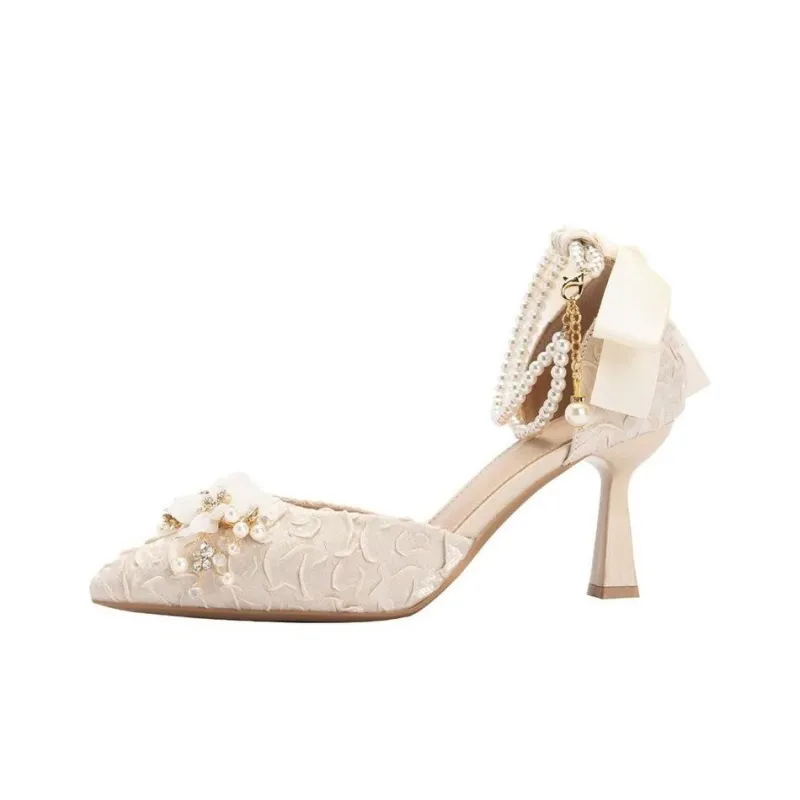 Puppytown Slim Heel High Heels Women's Beige-0