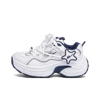 Warrior Breathable Height Increase Low Top Casual Running Shoes Women's White Dark Blue