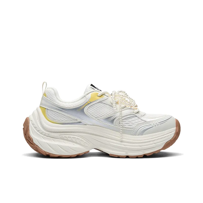 Kappa Back to Back Anti Slip And Wear Resistant Height Increasing Low Top Chunky Sneakers Women's White Silver-1