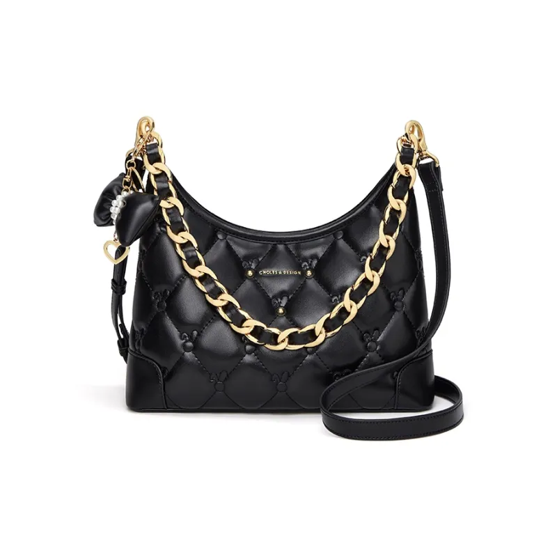 CNOLES Synthetic Leather Shoulder Bag, Crossbody Bag Regular Women's Hepburn Black-0