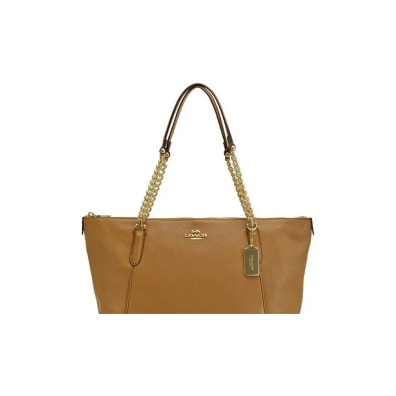 COACH Ava Leather Portable One Shoulder Chain Tote Tubas Women's Brown-3