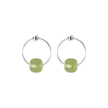 Asia Star Earrings Pale Greenish White Jade Women's