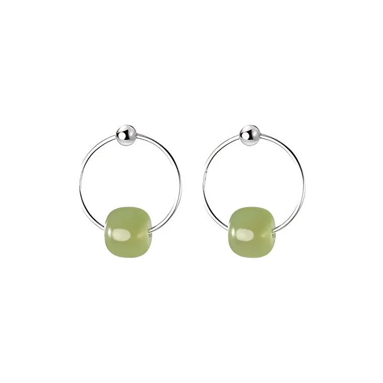 Asia Star Earrings Pale Greenish White Jade Women's-0