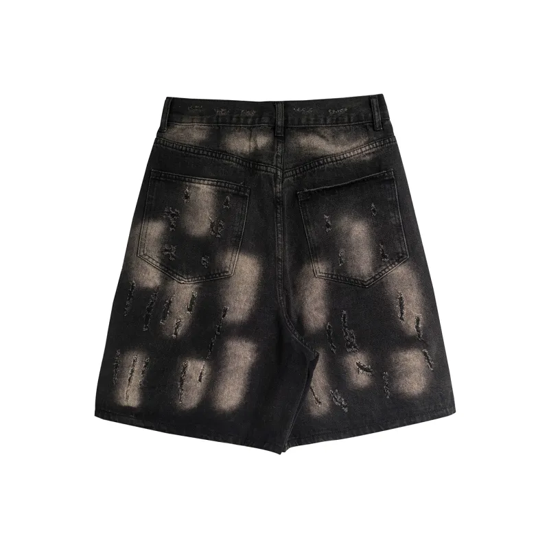 MIIOW Denim Shorts Unisex Black Gold-1