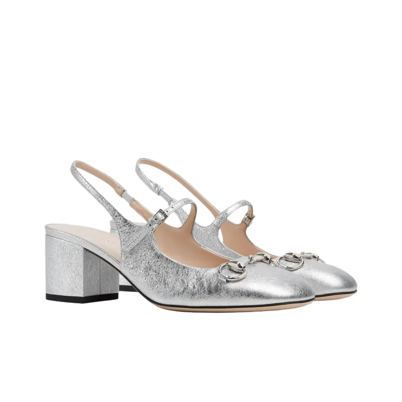 GUCCI Chunky Heel High Heels 6.5cm Women's Silver-2