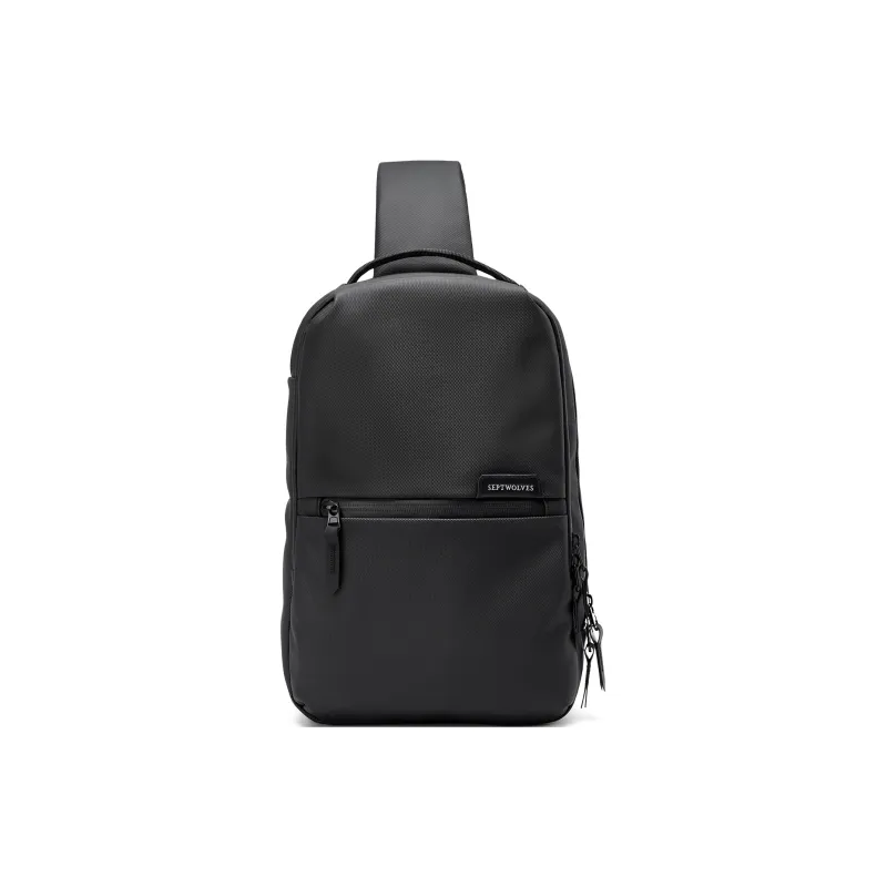 SEPTWOLVES Synthetic Leather Sling Bag QPL Men's Black-1