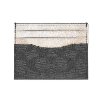 COACH Card Case Signature Coated Canvas Card Holder Women's Brown
