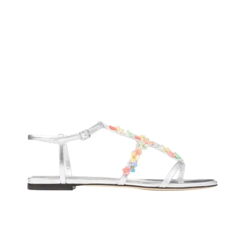 Jimmy Choo Gwyn Daisy Roman Sandals Women's Silver-1