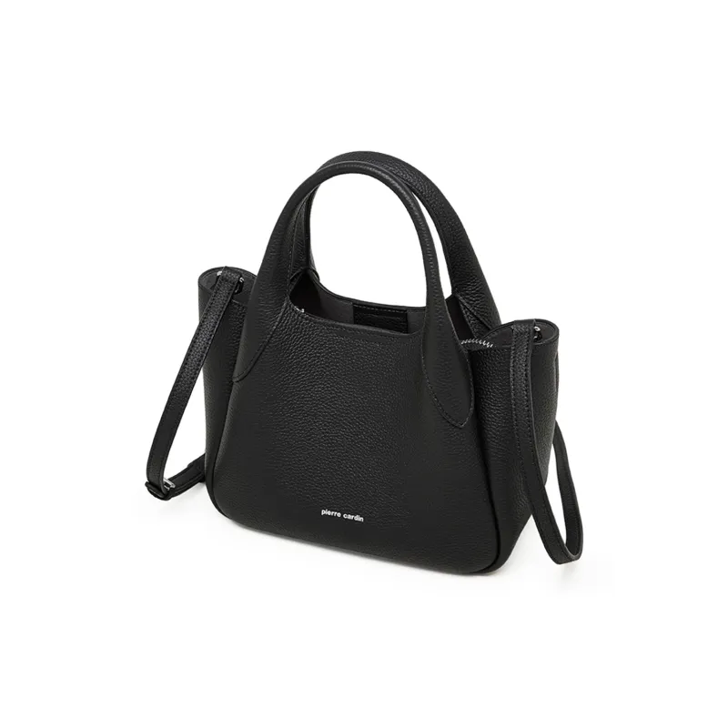 PIERRE CARDIN Top Grain Cow Leather Handbag, Shoulder Bag, Crossbody Bag Medium Size Women's Black//Beige/Elephant Gray-2
