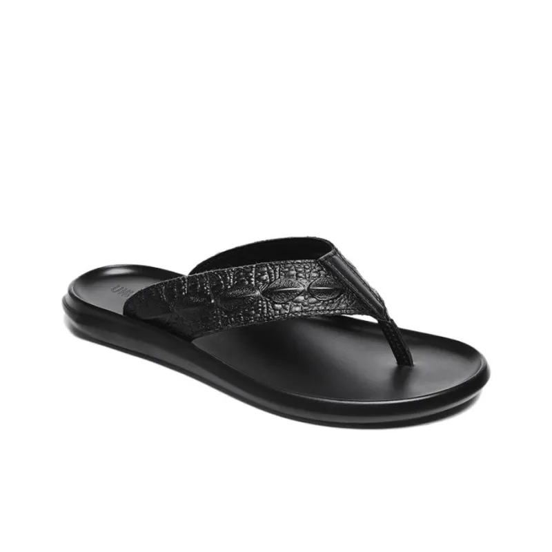 Dunnu Leather Patchwork Flip Flops Men's Black-2
