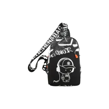 Paulinka Nylon Sling Bag Unisex Black/White/Blue