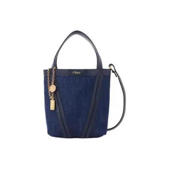 Chloe Spin Fabric With Cow Leather Tote Bag, Shopping Bag, Handbag Trumpets Women's Sea Blue