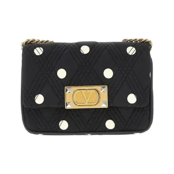 Valentino GARAVANI Diamond Quilting Twill Shoulder Bag Trumpets Women's Black