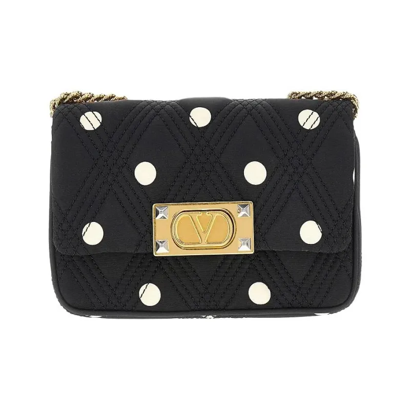 Valentino GARAVANI Diamond Quilting Twill Shoulder Bag Trumpets Women's Black-0