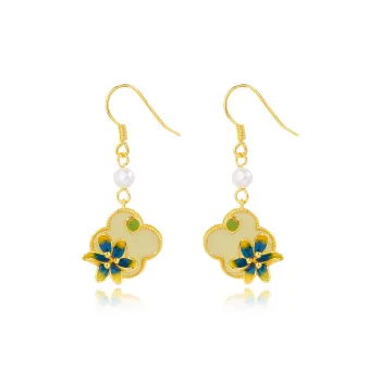CHINA GOLD Hetian Jade Earrings Pale Greenish White Jade Women's