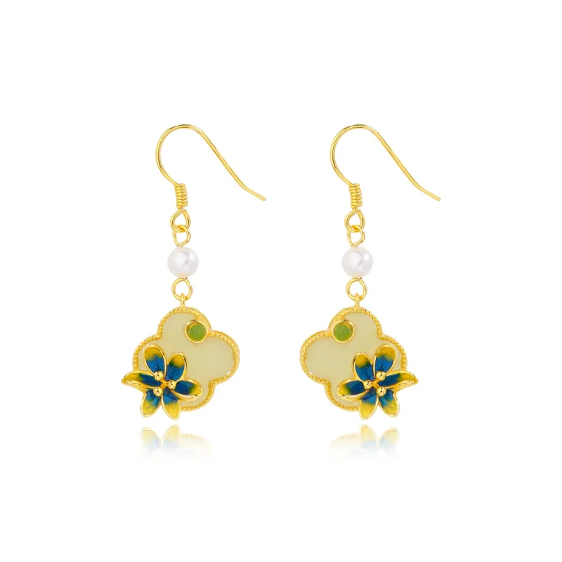 CHINA GOLD Hetian Jade Earrings Pale Greenish White Jade Women's-0