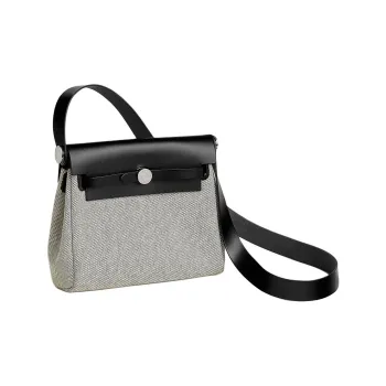 HERMES Herbag Zip Viking Canvas With Hunter Cow Leather Crossbody Bag, Shoulder Bag Women's Black & Gray