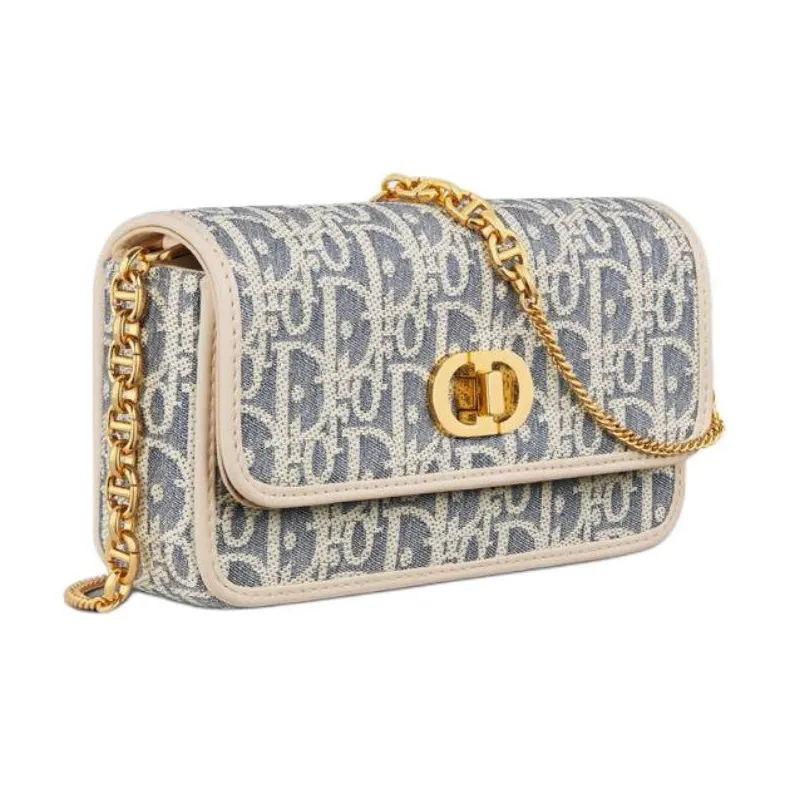 DIOR Miss Caro Cotton Shoulder Bag Small Size Women's Blue-2