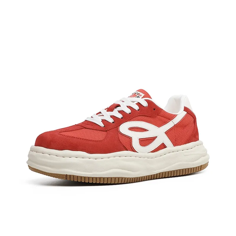 Angelmi Abrasion Resistant Slip Resistant Height Increasing Low Top Casual Shoes Unisex Red-1