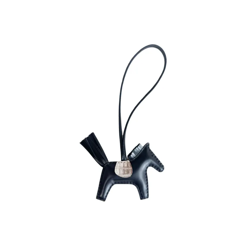 HERMES Goatskin, Himalayan Crocodile Leather Pendants Unisex Black-1