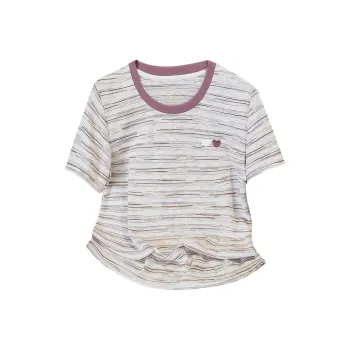 TOUCH T Shirts Women's White Purple Stripes