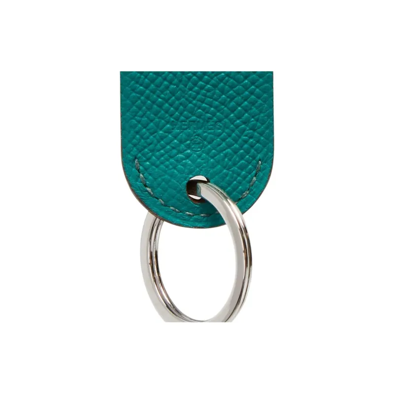 HERMES Cow Leather Bag Charm Bag Accessory Unisex Peacock Blue-1