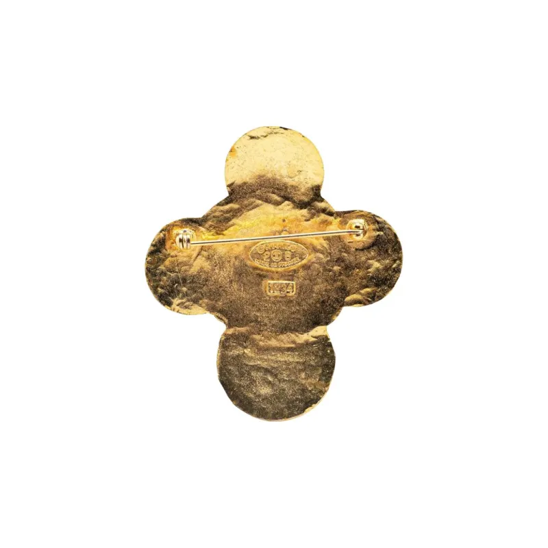 CHANEL 1980 1990 Plated Cc Clover Brooch Costume Brooch-1