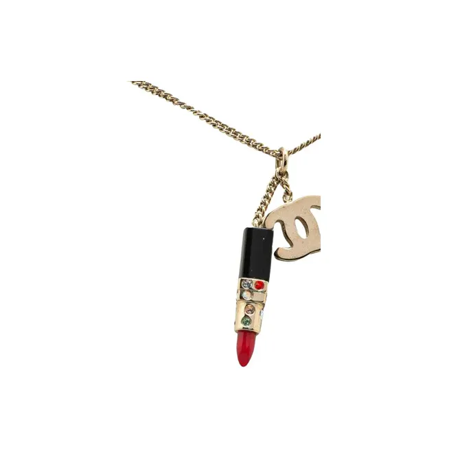 CHANEL 2004 Plated Cc Lipstick Pendant Necklace Costume Necklace-2